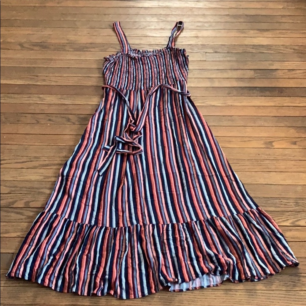 Striped Square Neck Shoulder-Tie Maxi Dress